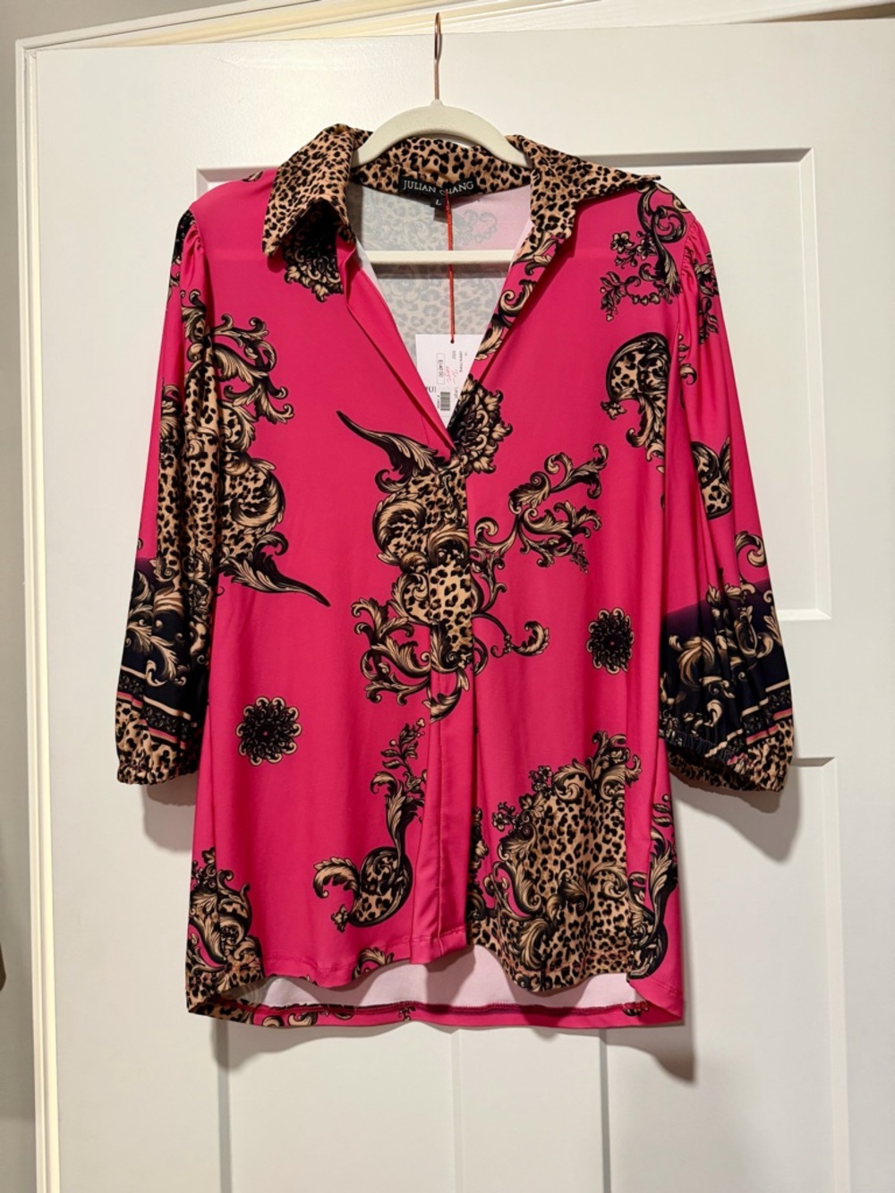 Julian Chang Heidi Top Pinnacle Pink Leopard-Print Button Front Blouse